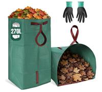 2PCS Sac à Déchets Verts de Jardin 270L en Type Pelle à Poussière, Sac à Herbes Réutilisables avec 1 Paire Gants