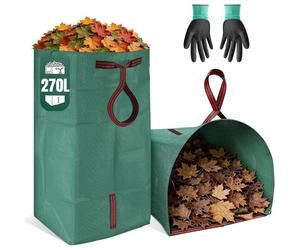 2PCS Sac à Déchets Verts de Jardin 270L en Type Pelle à Poussière, Sac à Herbes Réutilisables avec 1 Paire Gants