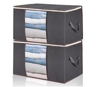 2PCS Sac de Rangement,Grande Housse De Rangement Sous le Lit, pour Oreillers de Vêtements de Couette(60x40x35cm, Gris)