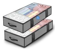 2PCS Sac de Rangement Vetement 90L, Boîte de Rangement sous Lit - avec fermeture éclair et poignée - pour Couettes,Draps,Vêtements