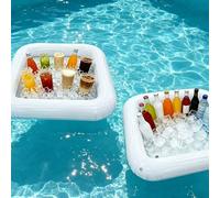 2pcs/Set Bar flottant gonflable en PVC - Plateau de service multifonctionnel conçu pour les fêtes de piscine en extérieur. Combine un plateau à boissons flottant, un porte-gobelet pour soda et plus en