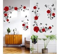 2PCS Stickers Muraux Autocollant Mural Fleurs Stickers Muraux de Roses Rouges Sticker Muraux Fleurs et Papillons multicolo STICKERS