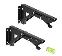 2PCS Support d' Étagères Pliable, 200mm Équerre Pliante Étagère, Murale Support Pliante, Lourds Support Console Pliable Rétractable avec Niveau à Bulle pour Garage, Cuisine, Chambre