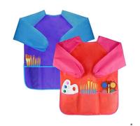 2Pcs Tabliers Peinture Blouse Tablier Manches Longues Enfant 2-8 ans (Bleu & Rouge)