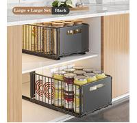 2pcs Tiroir Coulissant Cuisine,SALUT Tiroir Coulissant Placard,Panier de tiroir,Organisateur Placard Cuisine,38Dx25Wx19H CM,Noir