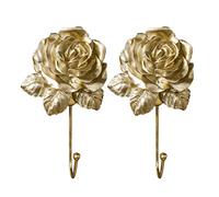 2pièces Patère Murale Résine Forme De Rose Dorée Lot De Crochets Décoratifs Pour Serviettes Et Vêtements Organisateur De Salle De Bain Et Salon