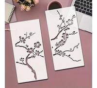 2pièces Pochoirs élégants de fleurs de cerisier et de branches - Pochoirs de peinture de design floral réutilisables, pochoirs de peinture florale de branche en PET convenant pour la décoration DIY de