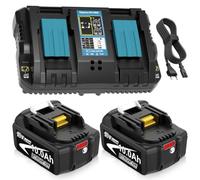 2pièces Rechange Batterie pour Makita 18V 10,0Ah + DC18RD 3A Chargeur pour Makita Chargeur 18V Double BL1850B BL1850 BL1860B BL1860 BL1845B BL1840B BL1840 BL1830B BL1830 BL1835 194204-5 LXT-400