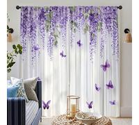 2pièces Rideaux Papillon Violet et Fleur de Glycine, Fibre de Polyester 100% Multifonctionnelle, Convient pour la Décoration Artistique et l'Utilisation en Fête, Convient pour la Chambre, le Salon, le