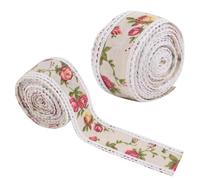 2rolls ruban jaune, ruban de jute imprimé dentelle ruban jaune Vintage ruban de jute Hesse ceinture rouleau Rose imprimé ruban de jute 5m cadeau emballage tissu ruban décoratif