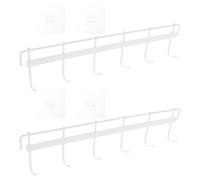 2set Crochet la Cuisine Ustensiles Mural, Barre Rangement 6 Crochets | Perçage, Adhésif, Surface Mate Lisse, Blanc, pour Salle de Bain et Porte