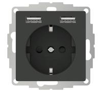 2USB 2U-449351 Prise de courant encastrable norme VDE, avec USB, sécurité enfants IP20 anthracite