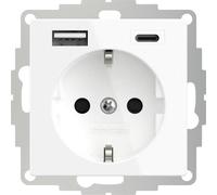 2USB 2U-449528 Prise à contact de protection avec sortie de charge USB, sécurité enfants, norme VDE IP20 blanc pur (satiné)