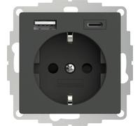 2USB 2U-449542 Prise à contact de protection avec sortie de charge USB, sécurité enfants, norme VDE IP20 anthracite