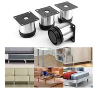 2windeal® 4pcs Pieds de Sofa réglable Support meuble Hauteur 60mm acier inoxydable diamètre 5cm