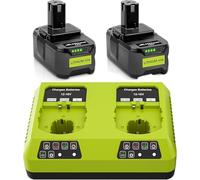 2X 18V 5,5Ah Batteries de Remplacement pour Ryobi One+ Chargeur Double Port 6A Compatible avec Ryobi P108 RB18L50 RB18L25 RB18L40 RB18L20 RB18L15 RB18L13 P102 P103 P104 P105 P106 P107