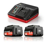 2X 5,5 Ah Batteries rechange pour Einhell18V batteries avec LCD+chargeur 4A | Li-Ion pour Einhell18 V Batterie compatible avec tous les outils PXC |Écran LCD | 900W | Technologie Plus | ABS | Chargeur 4A