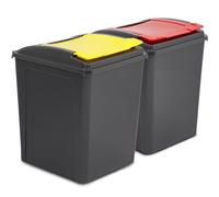 2x 50L Poubelle de 50 l Noir-Jaune-Rouge, Poubelle de cuisine, Poubelle 2 compartiments, Système de tri des déchets, Poubelle de cuisine, Poubelle 50 l, Bac à ordures, Poubelle, Sac jaune Poubelle