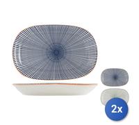 2X Assiettes Ovales H&H Décoration Complète Porcelaine Assorties 20,5X30,5Cm
