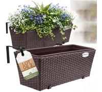 2x Bac à fleurs 11 litres support de montage intérieur extérieur jardinière pot de fleurs décoration balcon terrasse brun