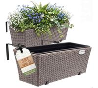 2x Bac à fleurs en polyrotin CASARIA® couleur crème Jardinière pour balcon Pot de fleur avec fixation Terrasse Fenêtre Balustrade