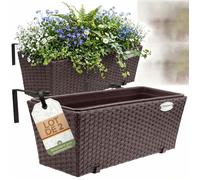 2x Bac à fleurs 11 litres support de montage intérieur extérieur jardinière pot de fleurs décoration balcon terrasse brun