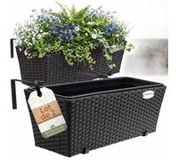 2x Bac à fleurs 11 litres support de montage intérieur extérieur jardinière pot de fleurs décoration balcon terrasse noir