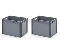 2x Bacs Euro 60 x 40 x 42 Boîte de Rangement en Polypropylène 88L Gris Argenté Fabriqué en Allemagne avec Couvercle Inclus Mètre Gratuit