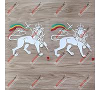 2X Blanc + tricolore 20,3 cm lion de Juda décalcomanie autocollant vinyle pour voiture drapeau rasta rastafari Jamaïque Éthiopie