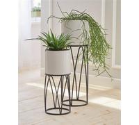 2x cache-pot "Retro" avec support en métal, noir et pot de plantes en crème, pot de plantes, pot de fleurs, bac à plantes, support de pot de fleurs