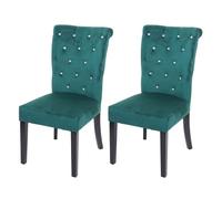 2x chaise à manger HWC-D22, chaise de cuisine, velours riveté vert foncé, pieds noirs