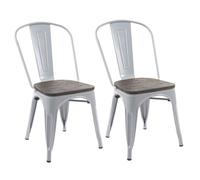 2x chaise de bistro HWC-A73, avec siège en bois, chaise empilable, métal, design industriel gris