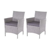 2x Chaise De Jardin En Poly Rotin Halden, Chaise En Osier Gris, Coussins Anthracite Gris