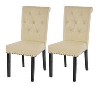 2x chaise de salle à manger Chesterfield II, fauteuil avec rivets, similicuir crème, pieds foncés