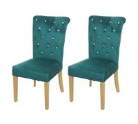 2x chaise de salle à manger HWC-D22, chaise de cuisine, velours riveté vert foncé, pieds dorés