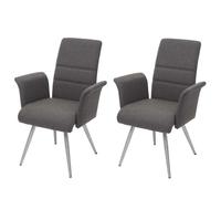 2x chaise de salle à manger HWC-G55, avec accoudoirs, tissu, acier inoxydable brossé gris