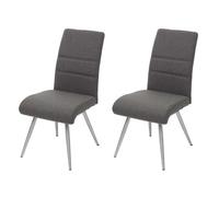 2x chaise de salle à manger HWC-G55, tissu, en acier inoxydable brossé gris