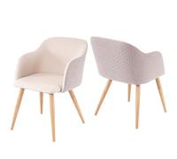 2x chaise de séjour/salle à manger HWC-D71, fauteuil, design rétro, accoudoirs, tissu couleur crème-beige