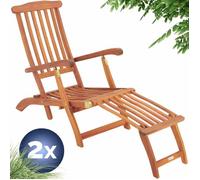 2X Chaise Longue en Bois Queen Mary - transat Bain de Soleil Chaise de Jardin siège Relax