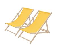 2x Chaise longue jardin pliante bois bain de soleil plage chilienne jaune 120 kg