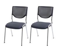 2x chaise visiteur T401, chaise de conférence empilable, tissu/textile siège gris foncé, pieds chromés
