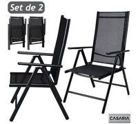 2x Chaises de jardin à dossier haut anthracite aluminium pliable résistante intempéries dossier réglable 8 positions accoudoirs 120kg
