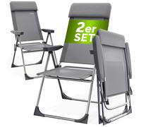 CASARIA® Lot de 2 Chaises de Jardin Pliantes en Aluminium Gris – Dossier Réglable 6 Positions avec Accoudoirs, Chaises Extérieur pour Terrasse, Balcon, Camping, Plage & Piscine