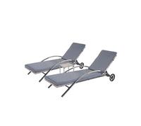 set de 2 chaises longues HWC-E27, Chaise longue de jardin, Poly-Rotin ~ gris Coussin gris foncé