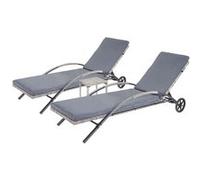 2x Chaises longues MENDLER HWC-E27 en polyrotin gris, coussins gris foncé Gris G
