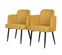 2x Chaises salle à manger tissu moutarde avec accoudoirs et dossier aspect rotin