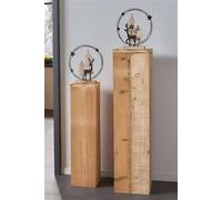 2x colonne de décoration "Rustikal" en bois recyclé, hauteur 60 + 79 cm, colonne en bois, podium, support pour fleurs