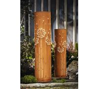 2x colonne décorative LED solaire "Pusteblume" en métal avec rouille véritable, 60 + 80 cm de haut, colonne de rouille, décoration lumineuse, décoration de jardin pour l'extérieur