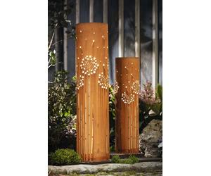 2x colonne décorative LED solaire "Pusteblume" en métal avec rouille véritable, 60 + 80 cm de haut, colonne de rouille, décoration lumineuse, décoration de jardin pour l'extérieur