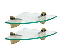 2x Étagères d'Angle de Salle de Bain en Verre Flottant 20cm Clair/Or Stockage